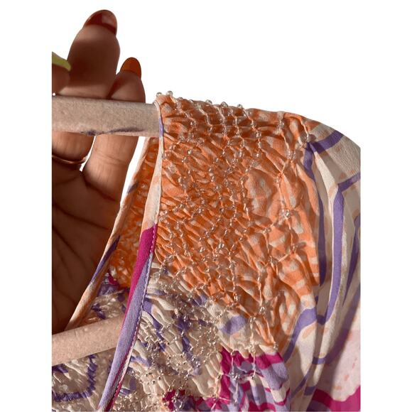 Calypso St. Barth Multicolour Printed Silk Cover Up Front Pearl Button Tunic - Picture 5 of 7